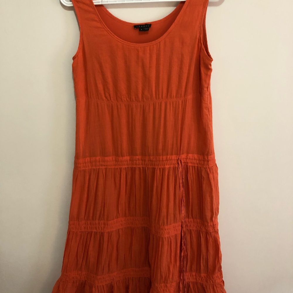 Theory Orange Sleeveless Dress | Size Small | Silk and Cotton Dress